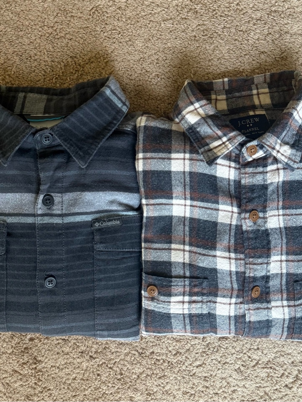 J. Crew and Columbia Men’s Flannel  Button-Up Shirts in Gray Lot of 2